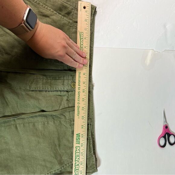 2005 y2k Tommy Hilfiger linen blend wide leg cargo crop pants size 12 roll up - Picture 13 of 16